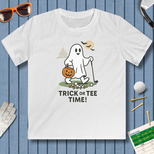 Trick or Tee Time - Youth Golf T-Shirt in White