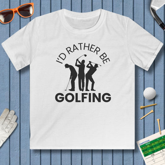 I'd Rather Be Golfing - Youth Golf T-Shirt in White