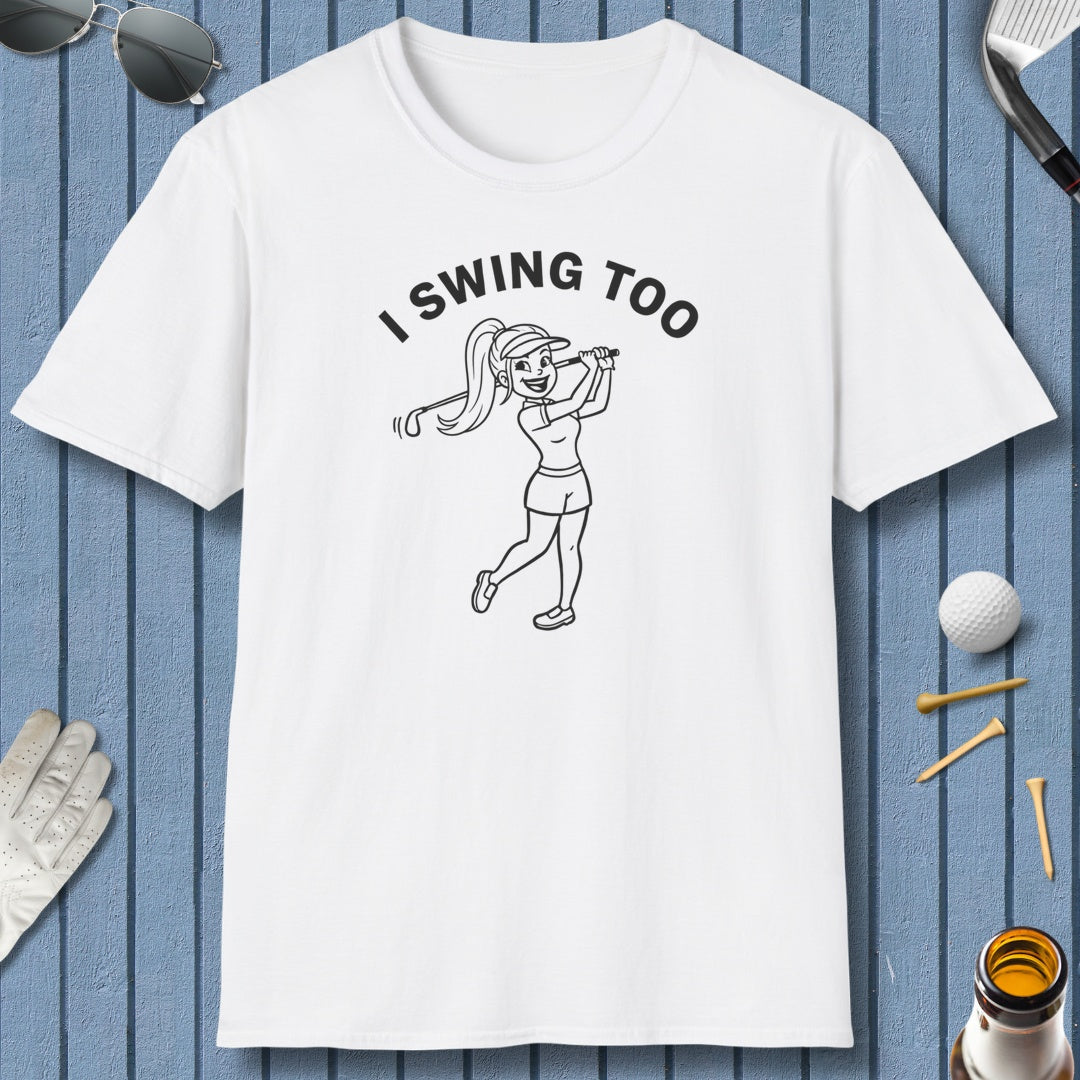 Retro I SWING TOO Women's Golf T-Shirt - Adult Golf T-Shirt in White