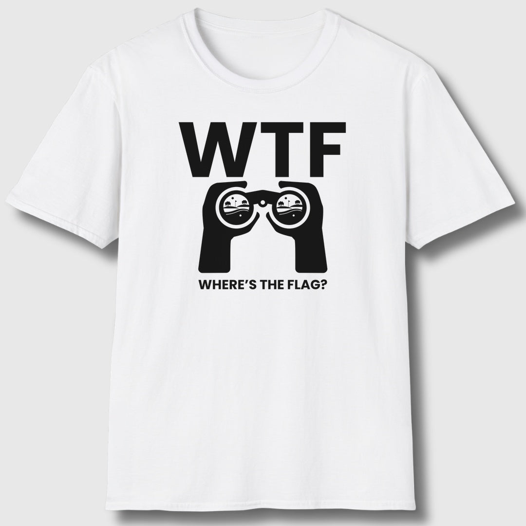 WTF - Where's the Flag - Adult Golf T-Shirt in White