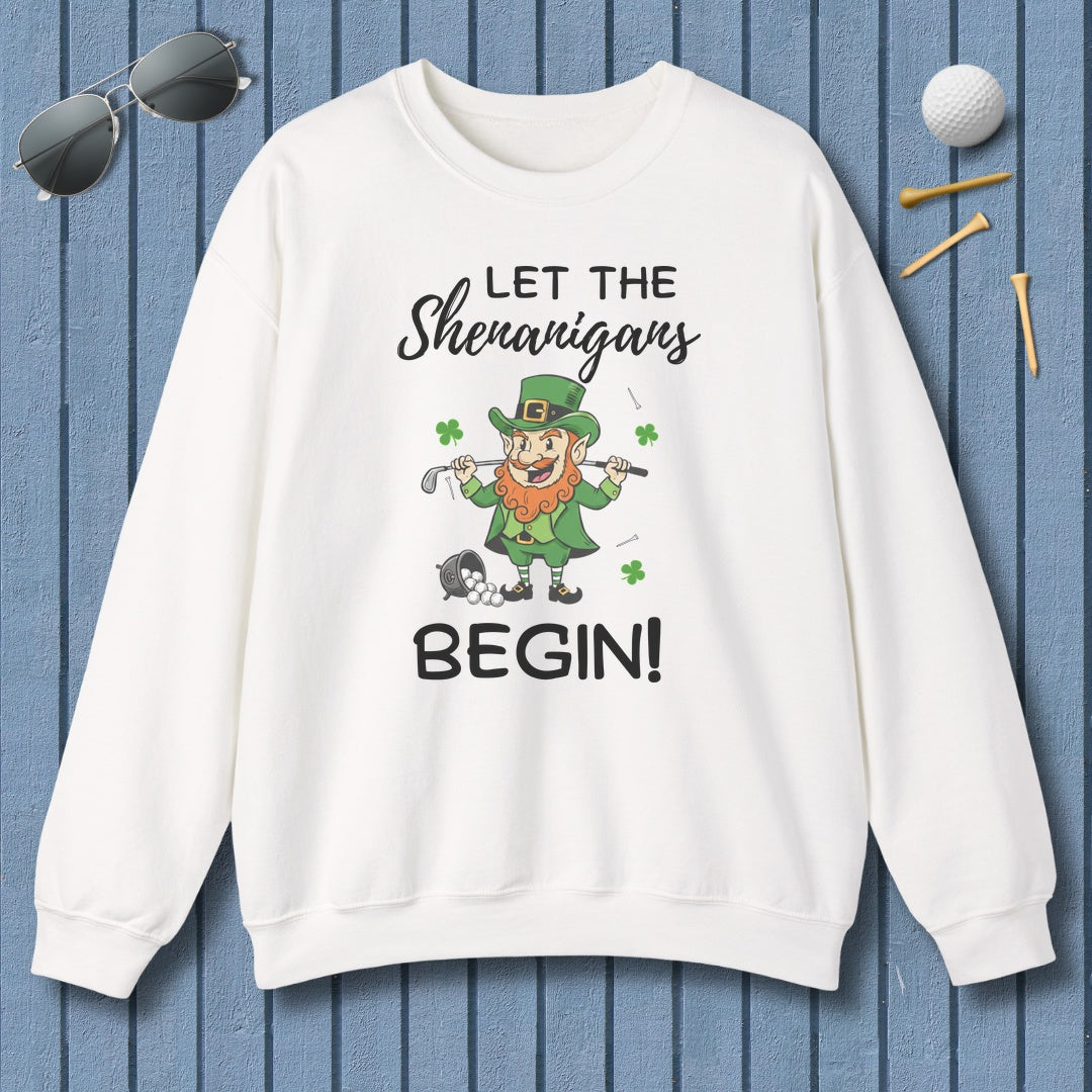 Let The Shenanigans Begin - Adult Golf Sweatshirt in White