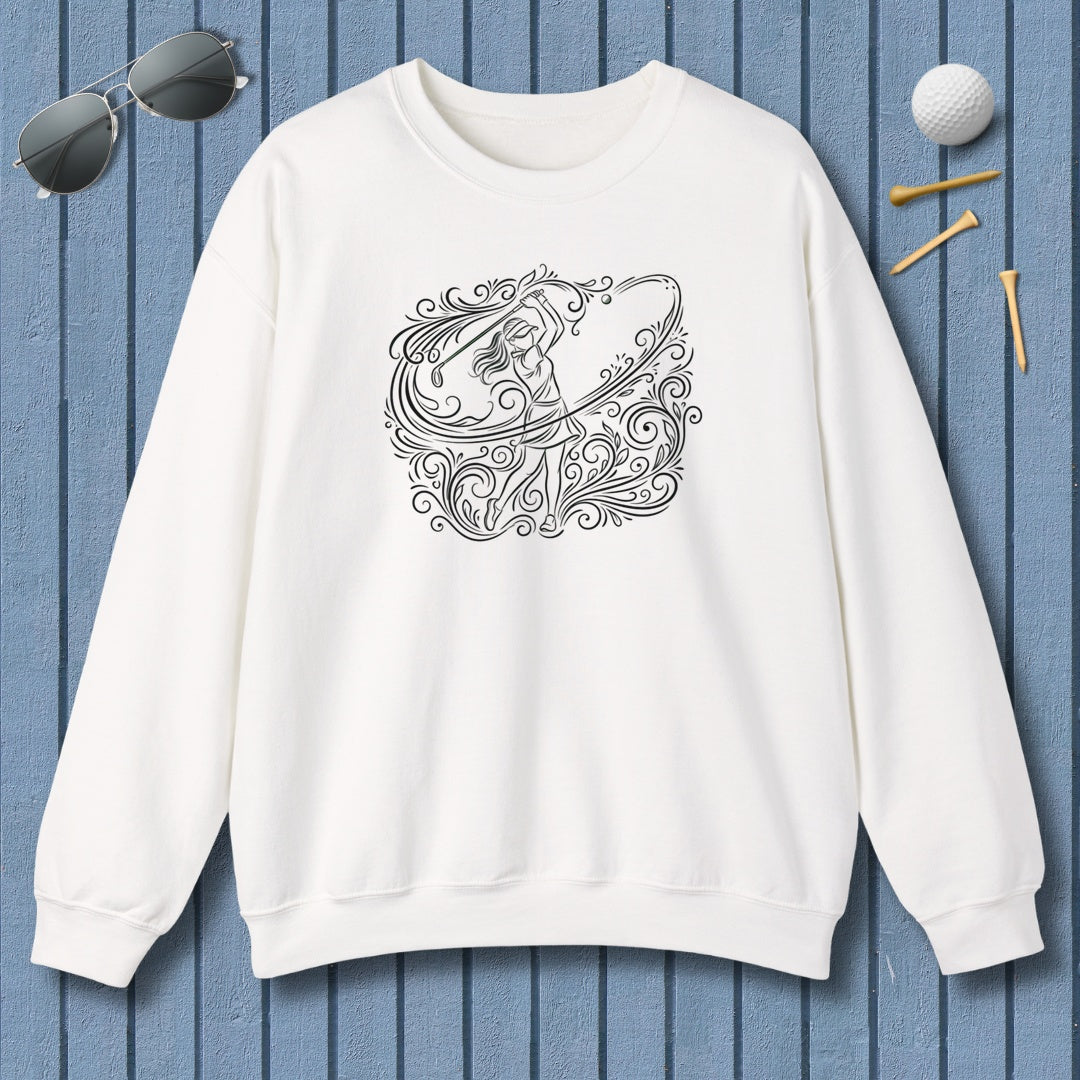 EVERY SWING TELLS A STORY - Women's Golf Vine Art - Adult Golf Sweatshirt in White