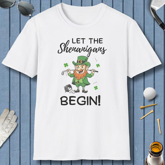 Let The Shenanigans Begin - Adult Golf T-Shirt in White