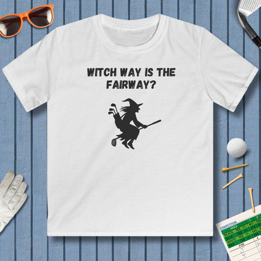 Witch Way is the Fairway - Youth Golf T-Shirt in White