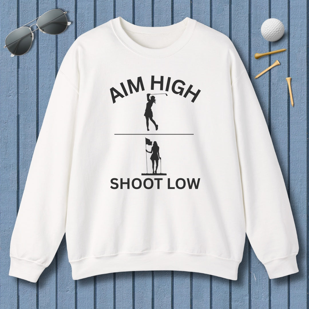 Aim High - Shoot Low (Female) - Adult Golf Sweatshirt in White