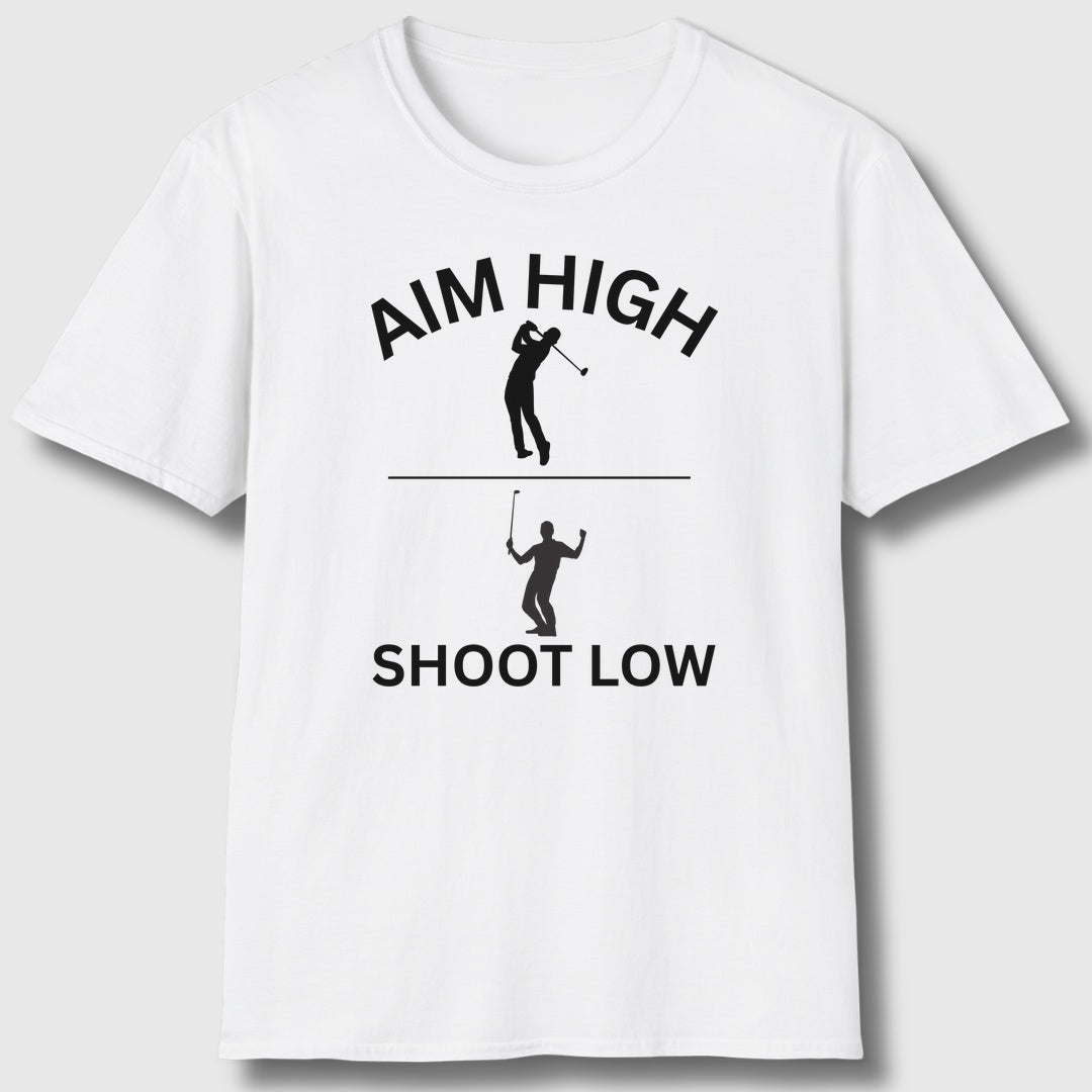 Aim High - Shoot Low (Male) - Adult Golf T-Shirt in White