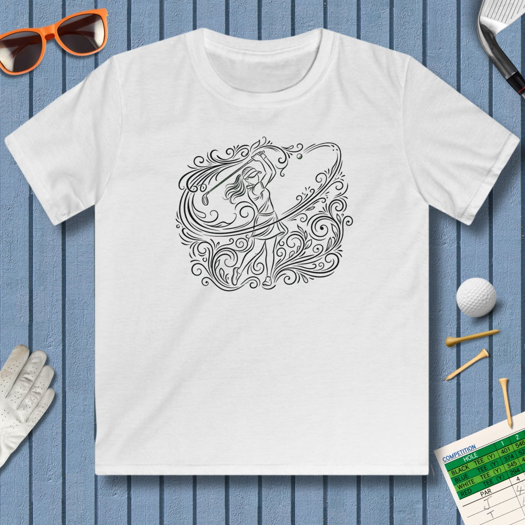 EVERY SWING TELLS A STORY - Women's Golf Vine Art - Youth Golf T-Shirt in White