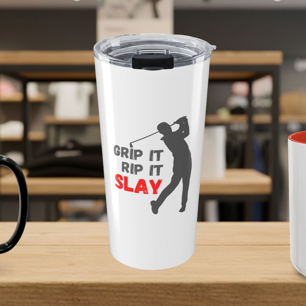 GRIP IT, RIP IT, SLAY (Male) - 20oz Tumbler in White