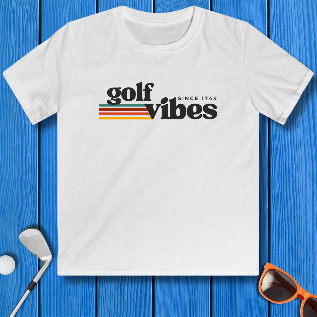 Golf Vibes - Youth T-shirt in White, great for casual wear. Find more fun golf focused products at oneforetheages.com