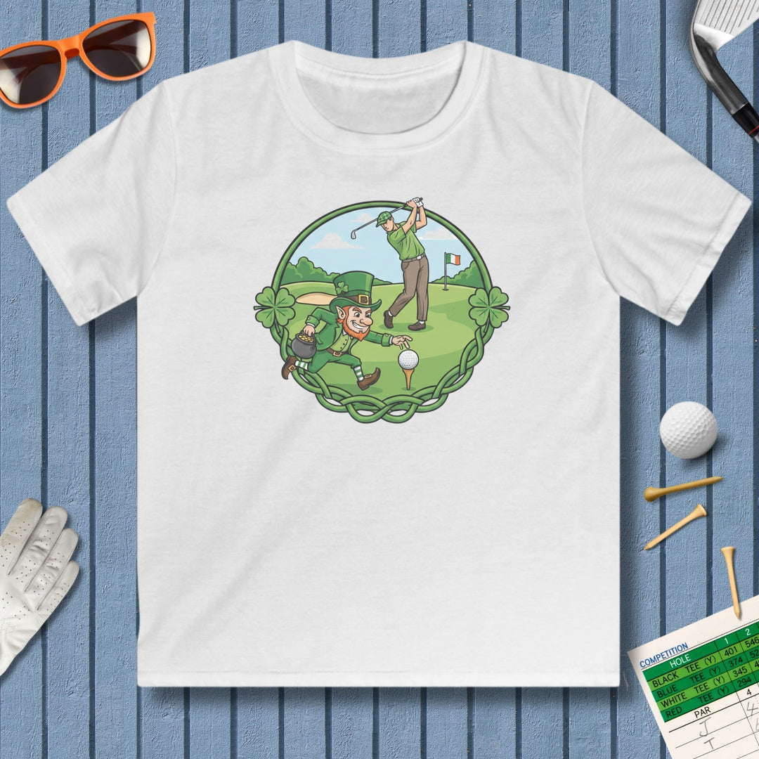The Leprechaun Stole My Ball! - Youth Golf T-Shirt in White