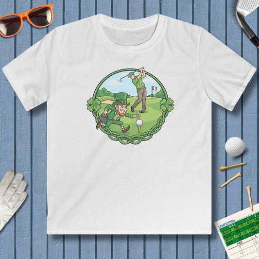 The Leprechaun Stole My Ball! - Youth Golf T-Shirt in White