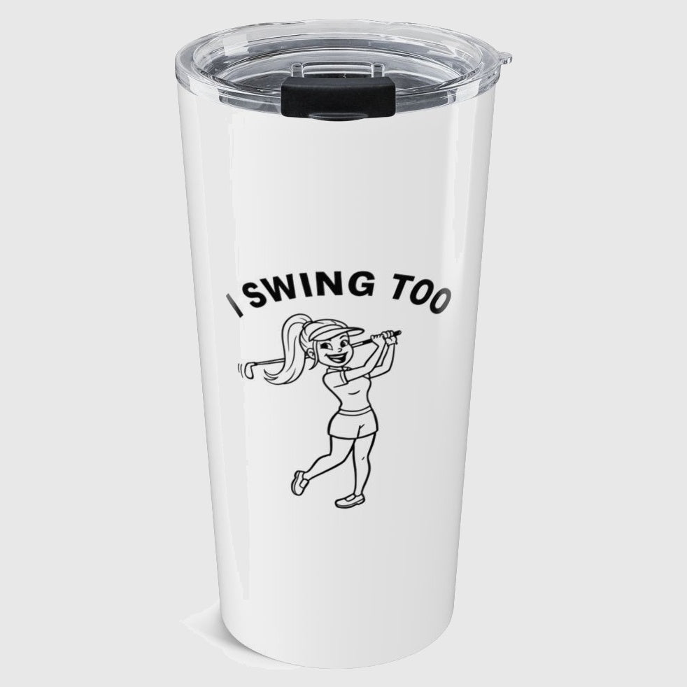 Retro I SWING TOO Women's Golf T-Shirt - 20oz Tumbler in White
