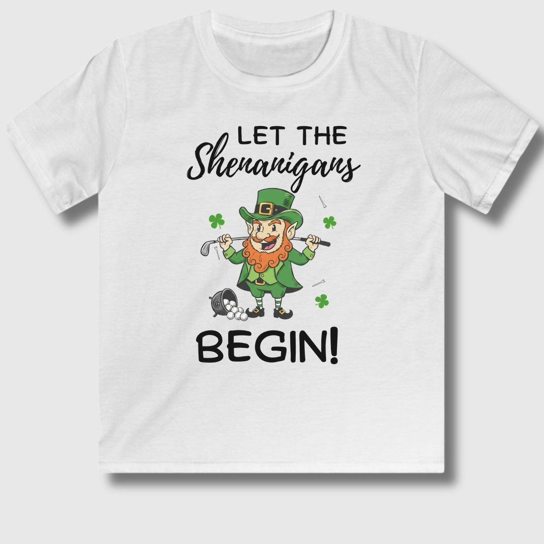 Let The Shenanigans Begin - Youth Golf T-Shirt in White