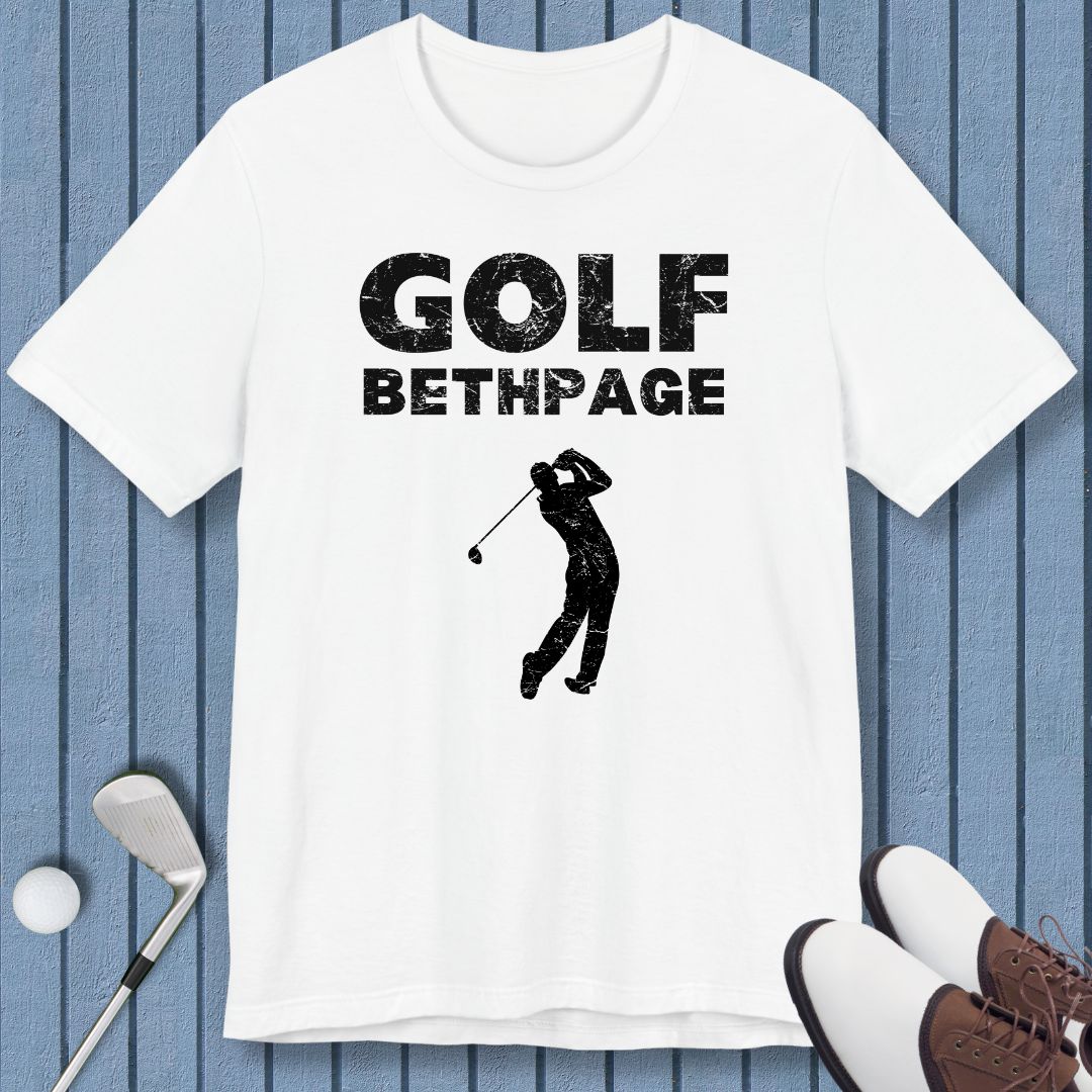 Golf Bethpage - Male T-shirt in White, great for casual wear. Find more fun golf focused products at oneforetheages.com