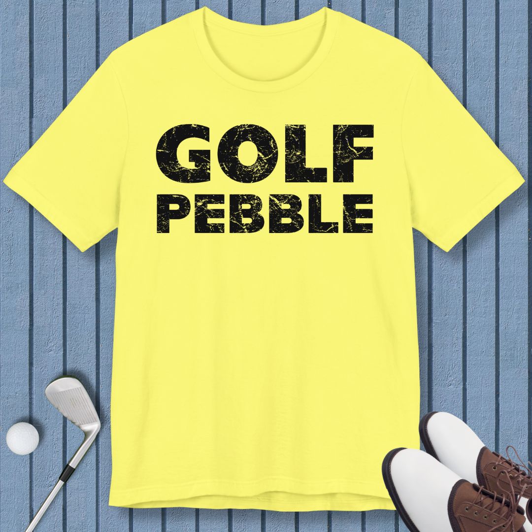Golf Pebble - T-shirt in Yellow, great for casual wear. Find more fun golf focused products at oneforetheages.com