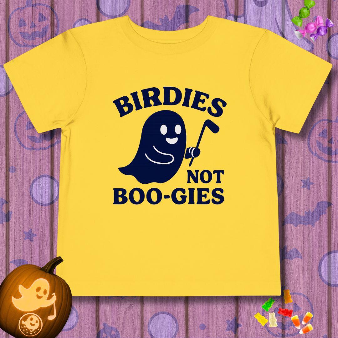 BIRDIES not BOO-GIES - Halloween - Toddler T-Shirt in Yellow, great for casual wear. Find more fun golf focused products at oneforetheages.com